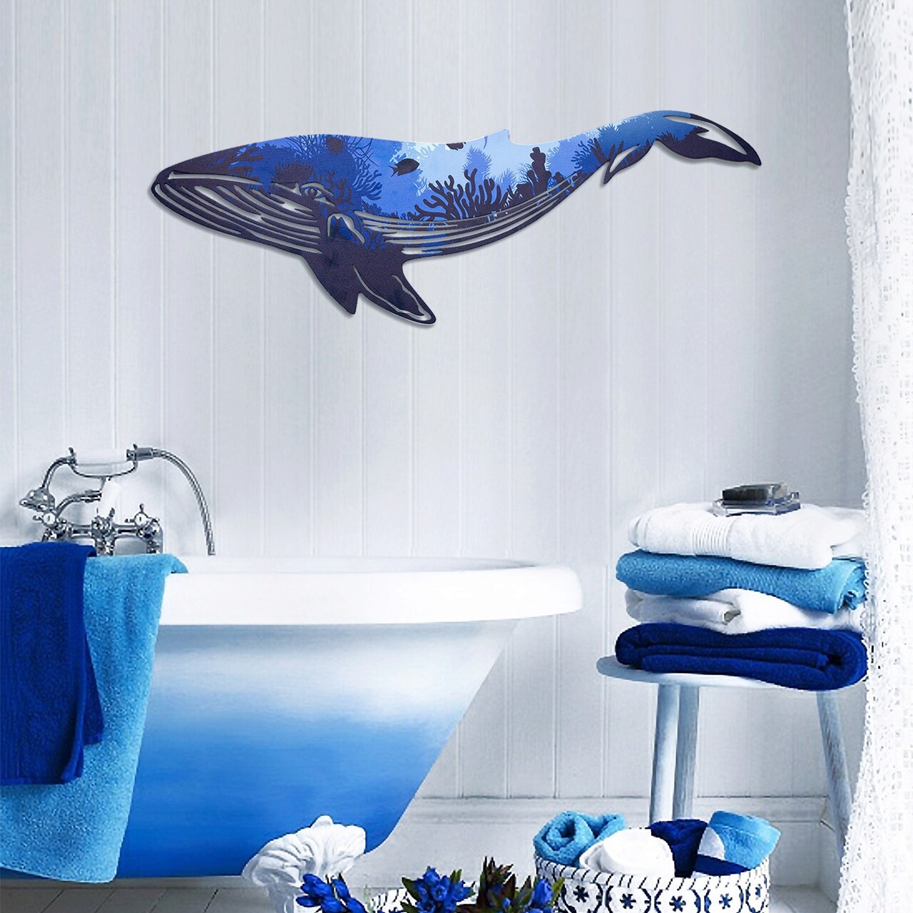 Decoratiune de perete, Reef Whale Metal Wall Art, metal, 94 x 31 cm, Multicolor - imagine 6